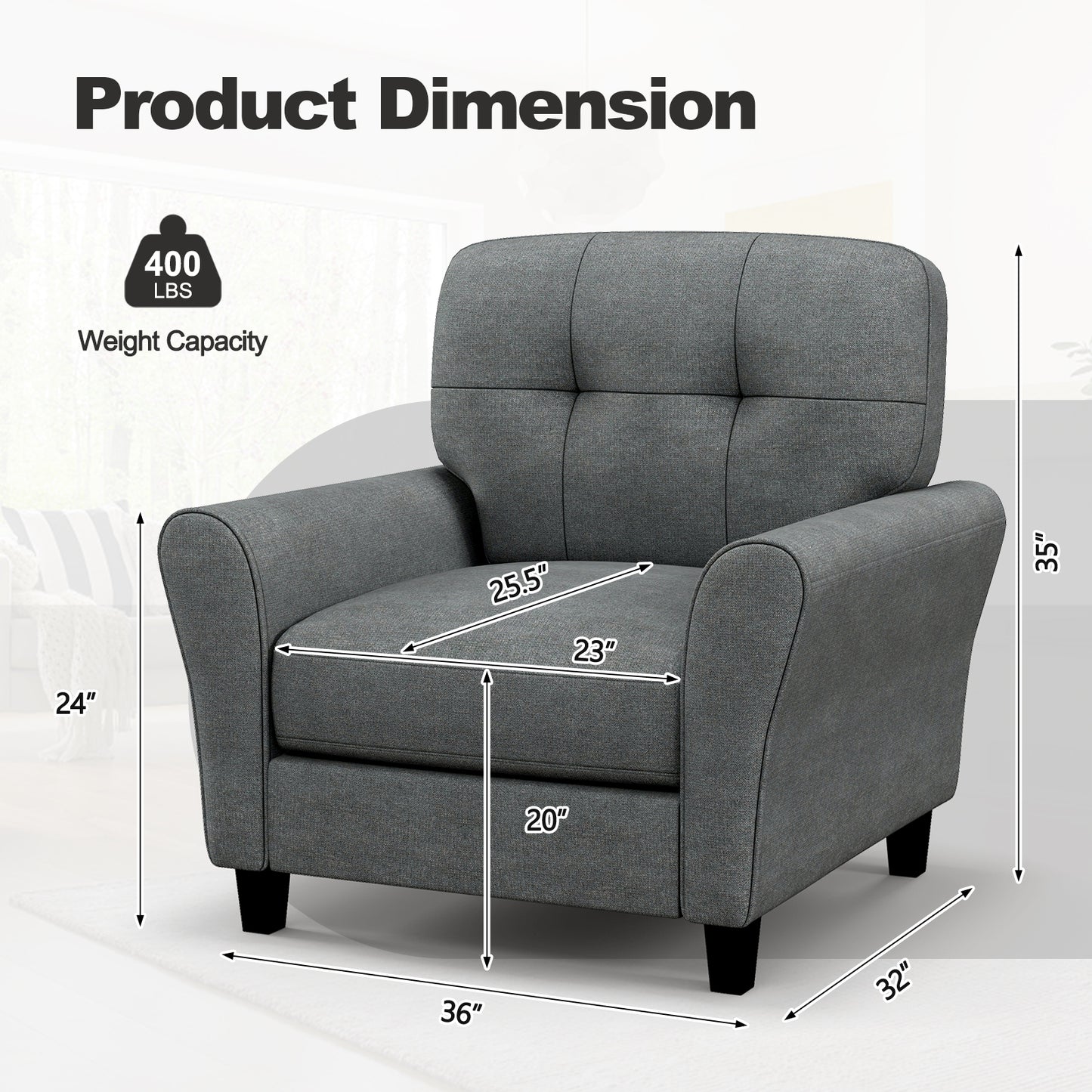 Modern Upholstered Accent Chair with Rubber Wood Legs