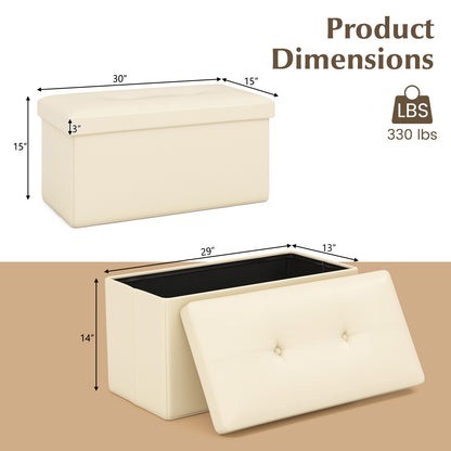 Upholstered Rectangle Footstool with PVC Leather Surface and Storage Function-White