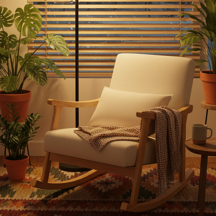 Upholstered Rocking Chair with Pillow and Rubber Wood Frame-Beige