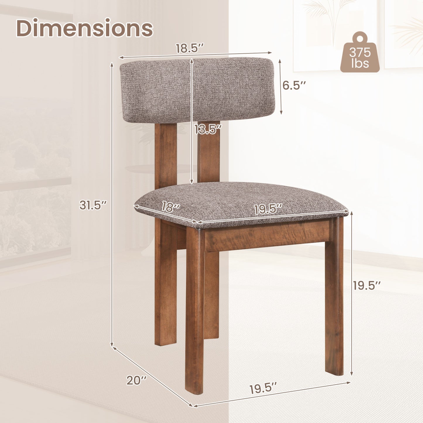 Upholstered Rubber Wood Dining Chairs Set of 2 with Curved Backrest