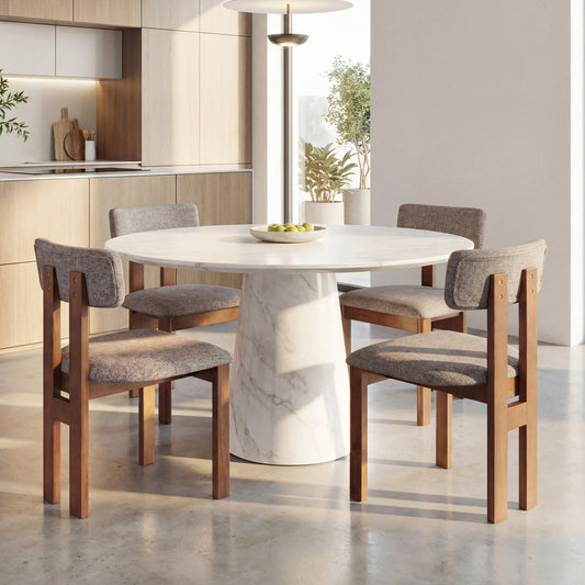 Upholstered Rubber Wood Dining Chairs Set of 4 with Curved Backrest