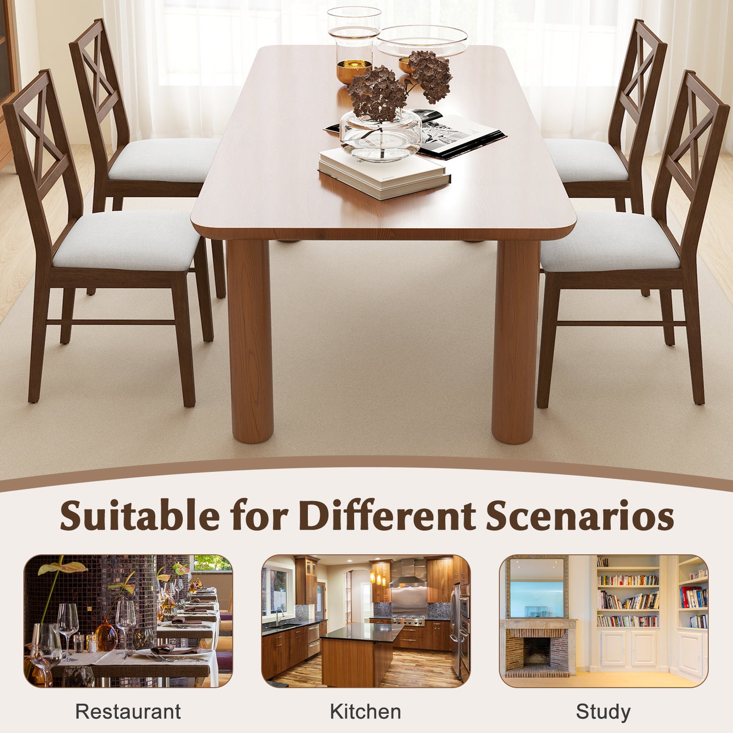 Upholstered Side Dining Chairs Set of 2 with Rubber Wood Frame