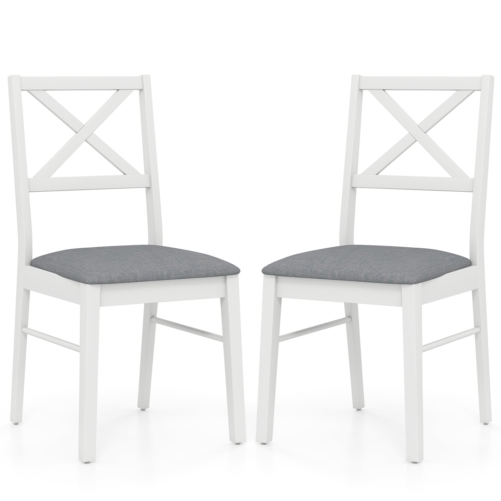 Upholstered Side Dining Chairs Set of 2 with Rubber Wood Frame-White - White