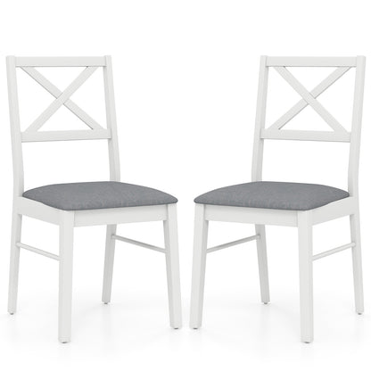Upholstered Side Dining Chairs Set of 2 with Rubber Wood Frame-White - White