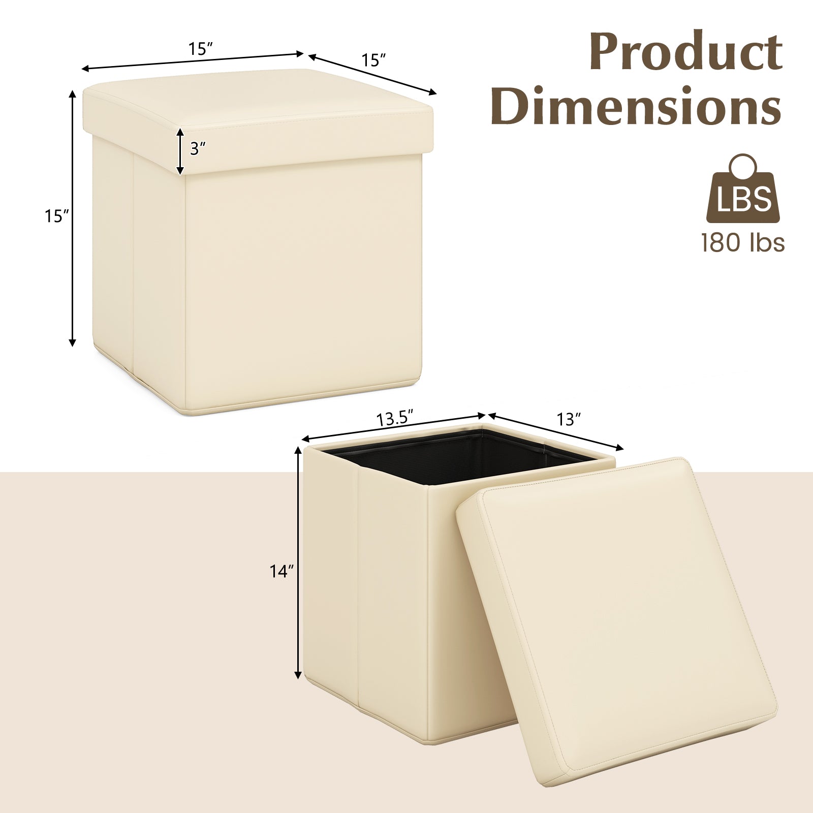 Upholstered Square Footstool with PVC Leather Surface for Bedroom-White