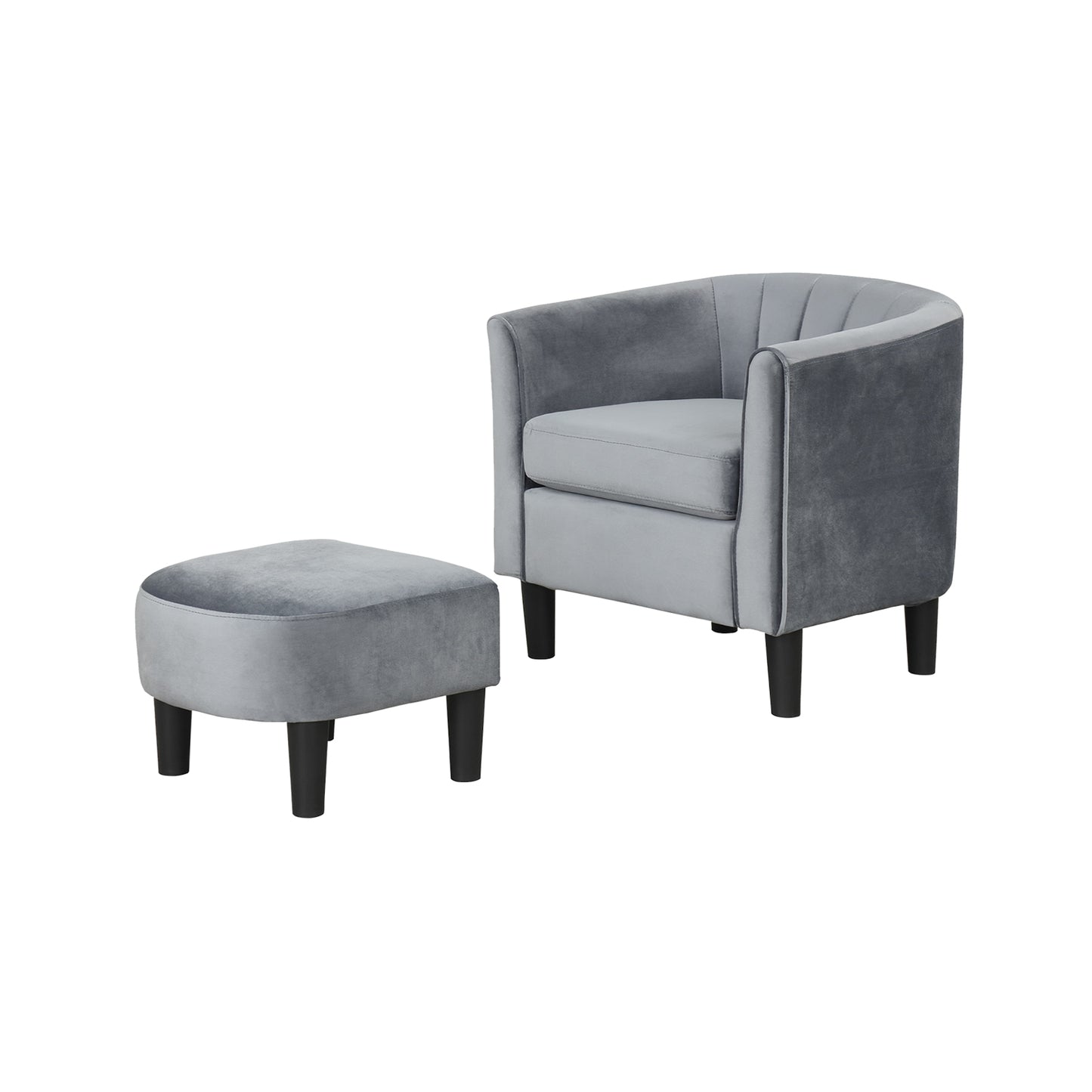 Upholstered Teddy Velvet Club Barrel Chair with Ottoman with Footrest-Gray - Gray