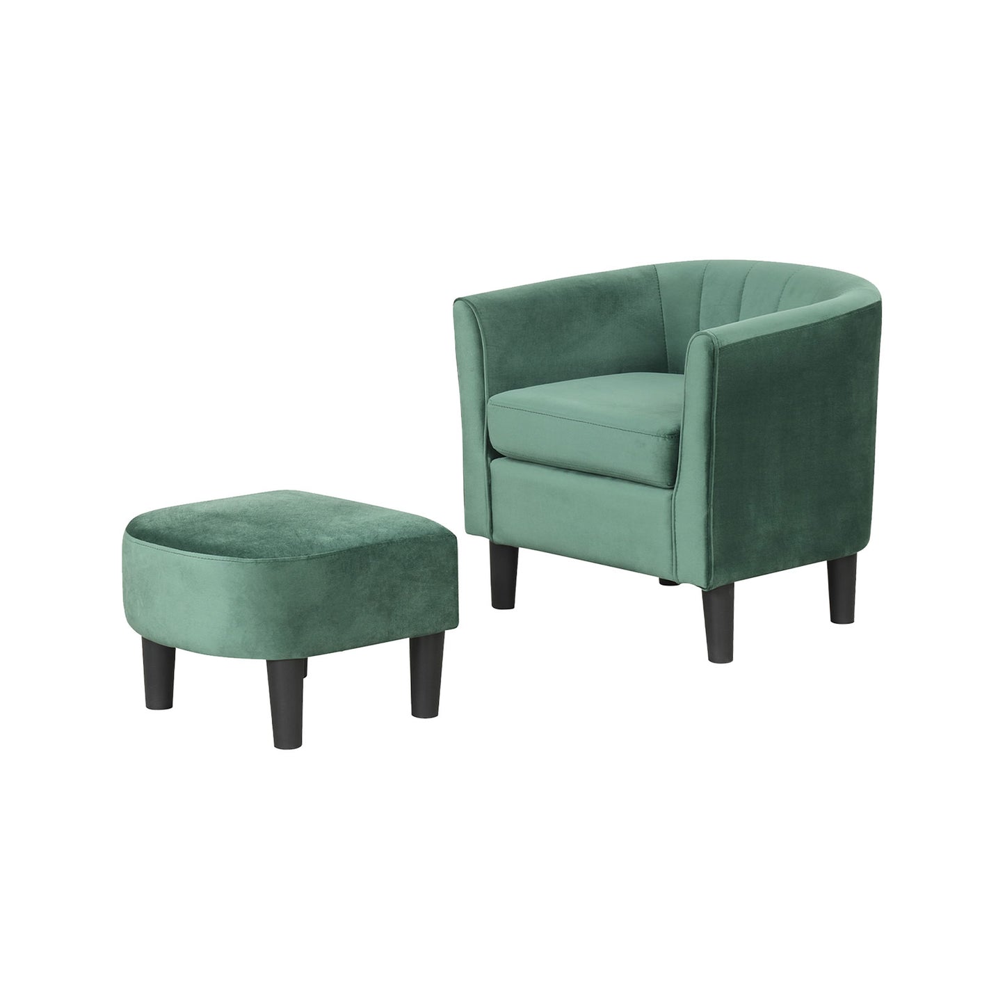 Upholstered Teddy Velvet Club Barrel Chair with Ottoman with Footrest-Gray - Green