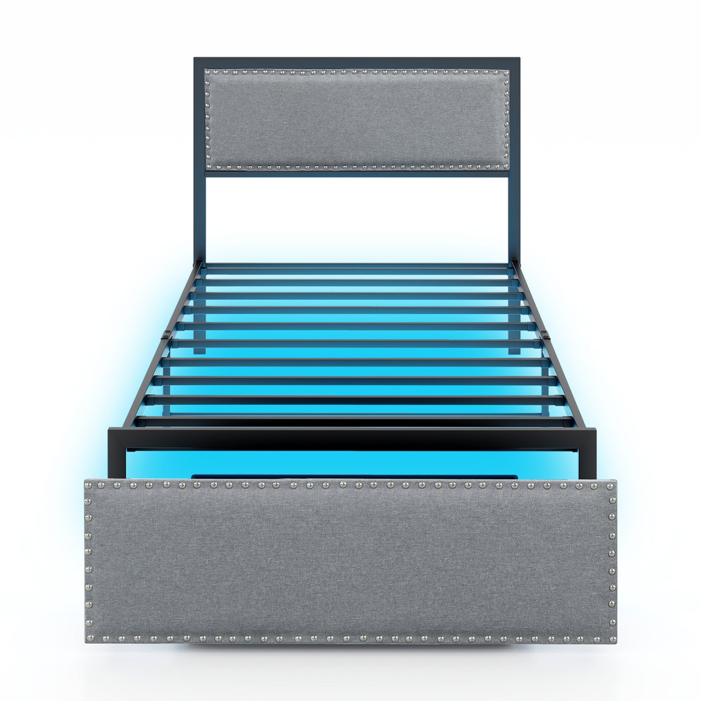 Full/Queen/Twin Size Bed Frame with LED Lights Drawer and Metal Slats-Twin Size - Twin Size