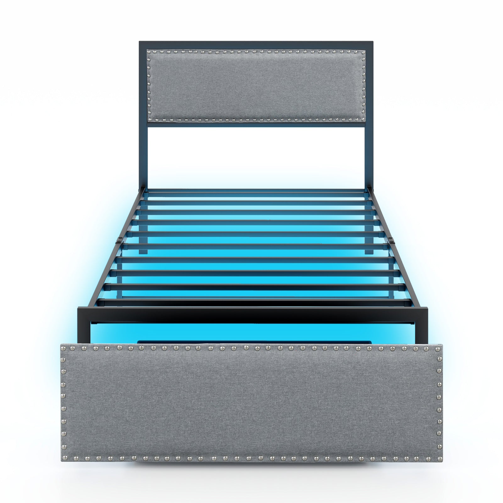 Full/Queen/Twin Size Bed Frame with LED Lights Drawer and Metal Slats-Twin Size - Twin Size