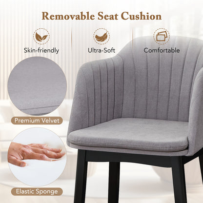 Upholstered Velvet Accent Modern Dining Chairs Set of 2 with Curved Backrests-Grey