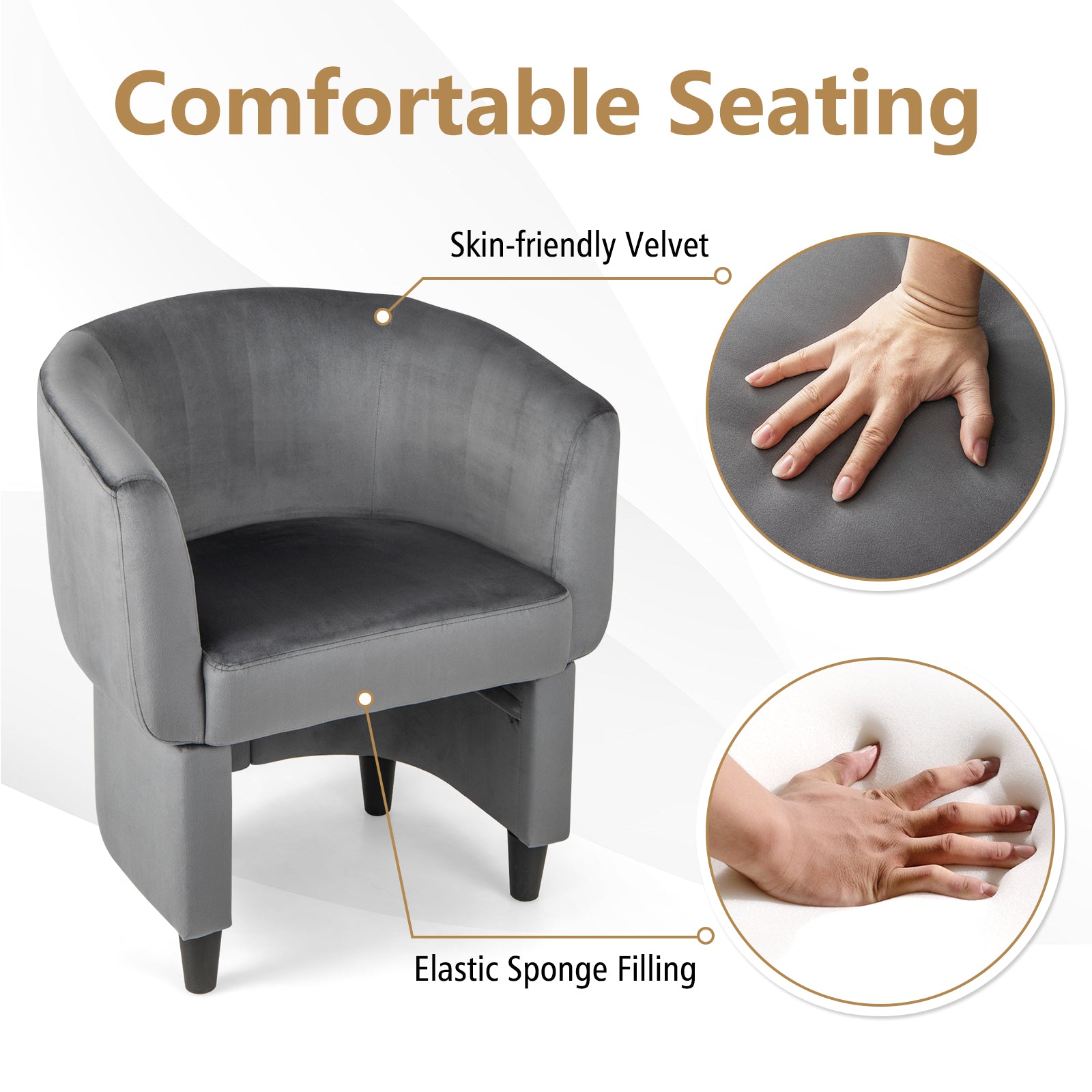 Upholstered Velvet Barrel Chair with Ottoman-Grey