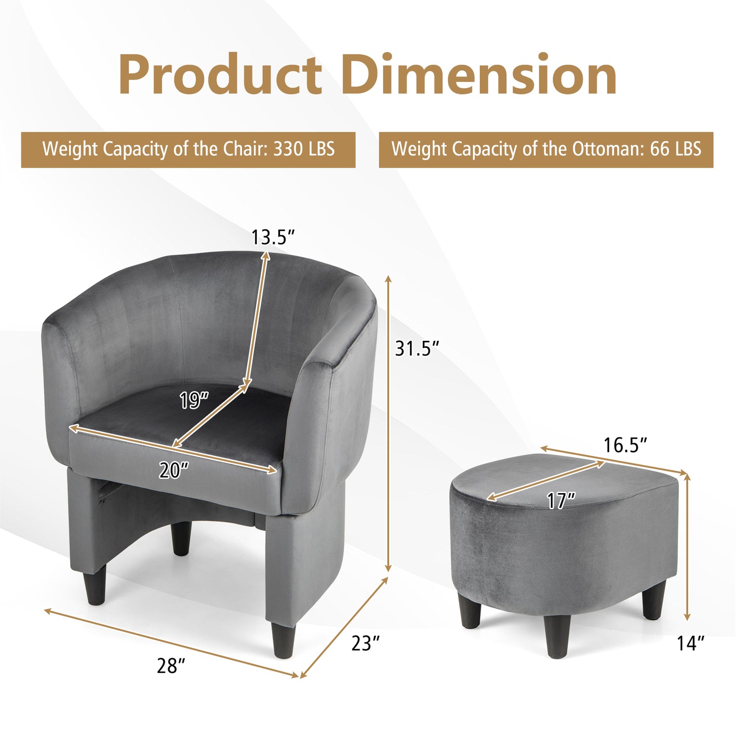Upholstered Velvet Barrel Chair with Ottoman-Grey