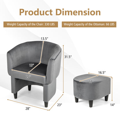 Upholstered Velvet Barrel Chair with Ottoman-Grey