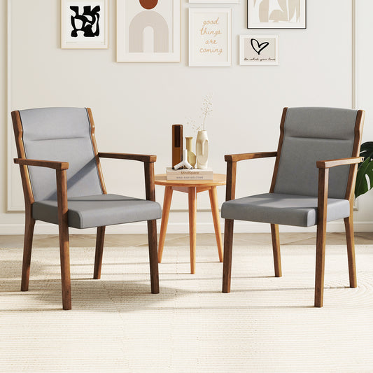 Upholstered Wooden Accent Chairs Set of 2 with High Back and Soft Cushion-Gray