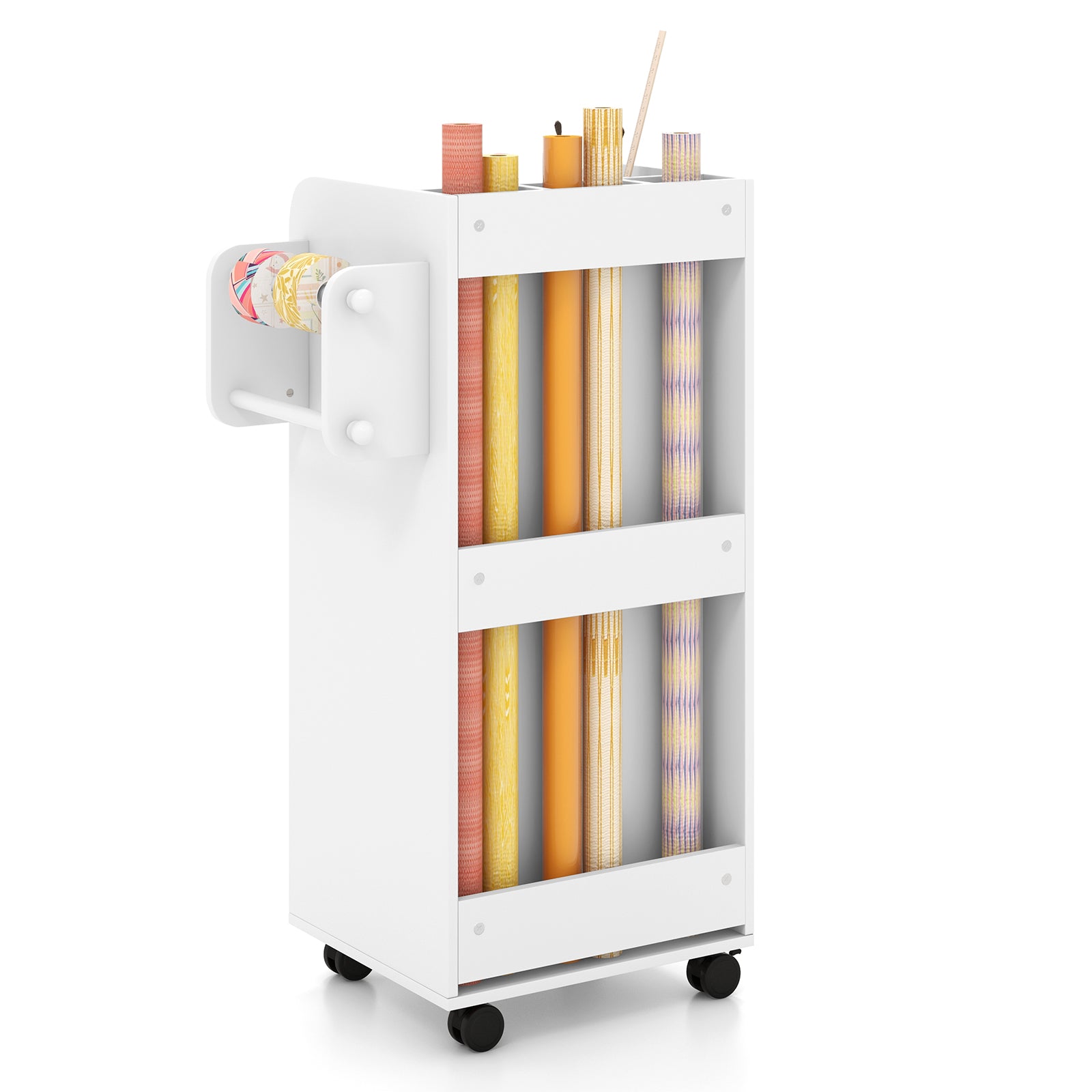Utility Trolley with Open Shelves and 3 Drawers-White
