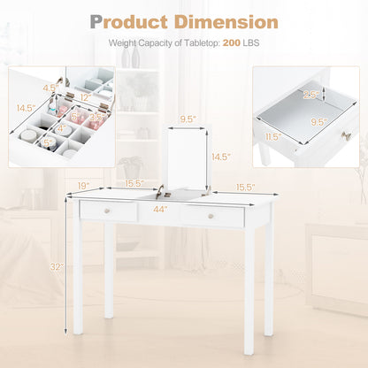 Vanity Desk Makeup Dressing Table with Flip Top Mirror and Drawers-White