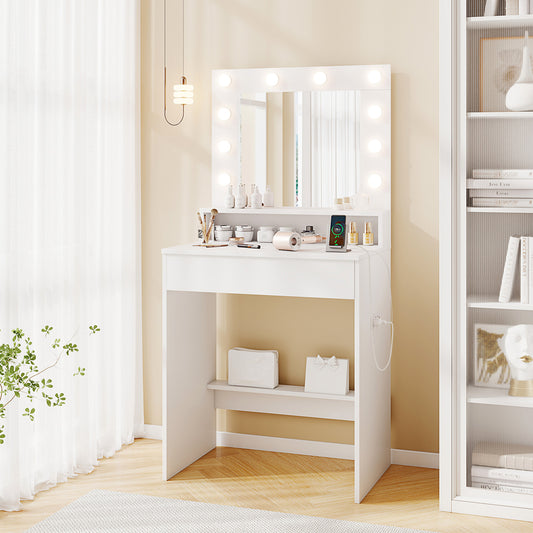 Vanity Desk with Adjustable Brightness and 3 Light Modes for Bedroom-White