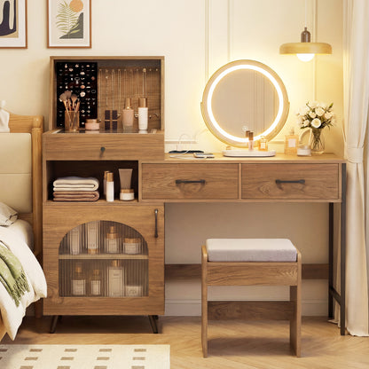 Vanity Desk with Lighted Mirror & Jewelry Storage