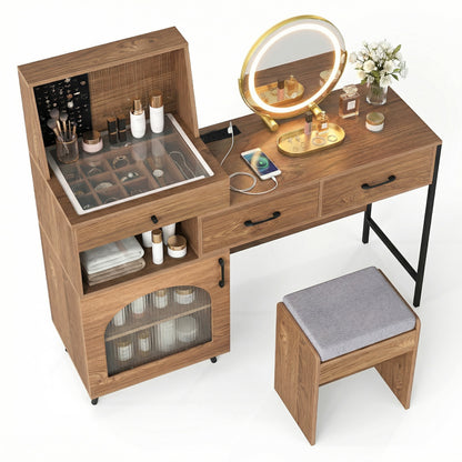 Vanity Desk with Lighted Mirror & Jewelry Storage
