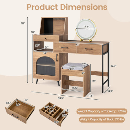 Vanity Desk with Lighted Mirror & Jewelry Storage