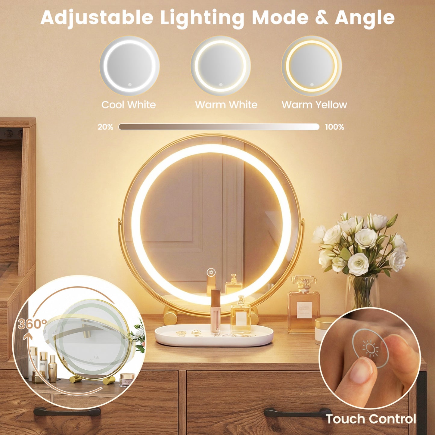 Vanity Desk with Lighted Mirror & Jewelry Storage