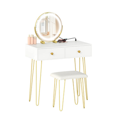 Vanity Desk with with Lighted Adjustable Mirror for Bedroom-White