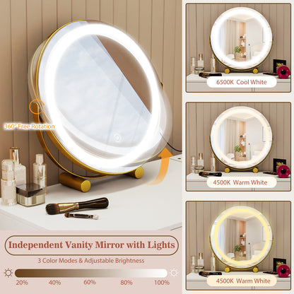 Vanity Desk with with Lighted Adjustable Mirror for Bedroom-White