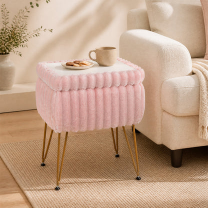 Vanity Stool with Storage and Reversible Lid - Pink