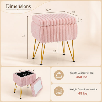 Vanity Stool with Storage and Reversible Lid - Pink