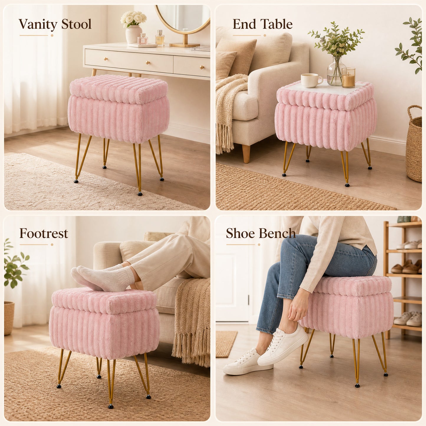 Vanity Stool with Storage and Reversible Lid - Pink