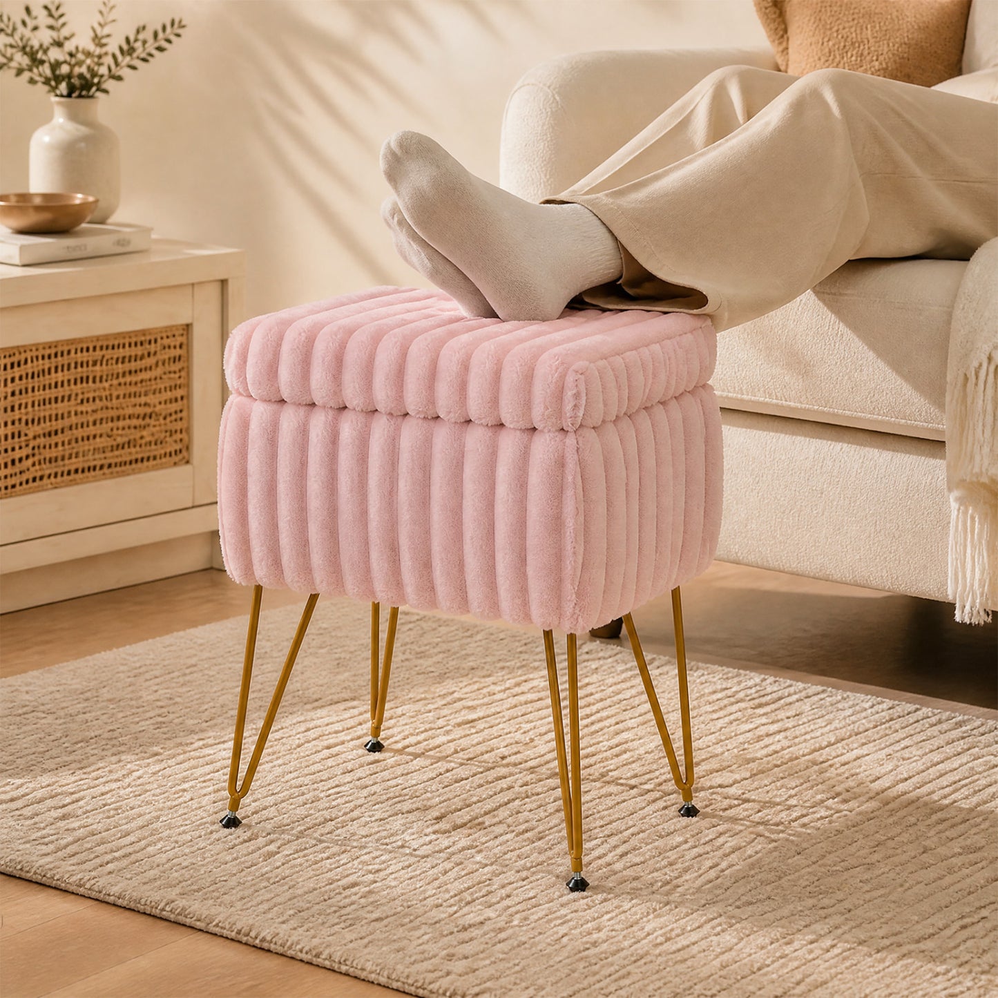 Vanity Stool with Storage and Reversible Lid - Pink