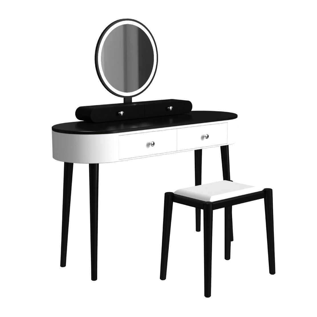 Makeup Vanity Table Set with LED Mirror and 3 Spacious Drawers-Natural - White And Black