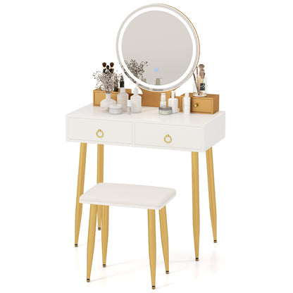 Vanity Table Set with Mirror-Gray - White