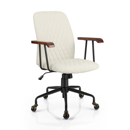 Velvet Home Office Chair with Wooden Armrest Orange - Beige