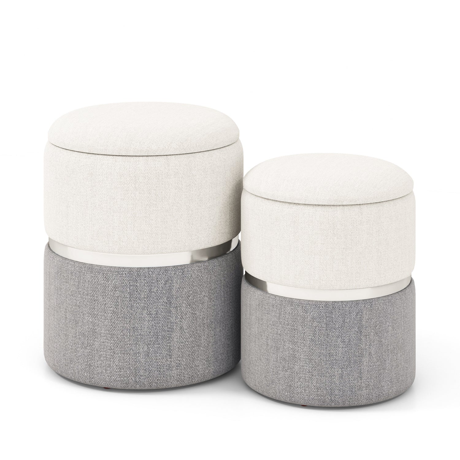 Velvet/Linen Fabric Storage Ottoman Set of 2-Gray