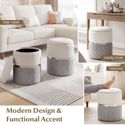 Velvet/Linen Fabric Storage Ottoman Set of 2-Gray