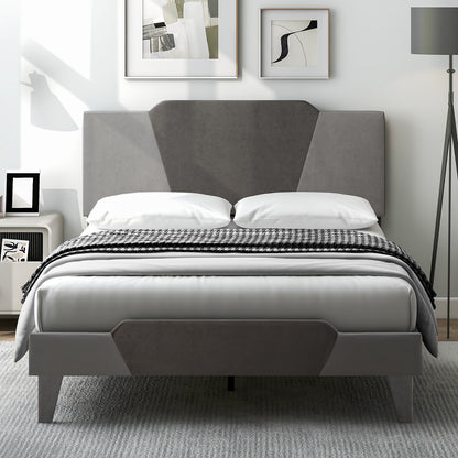 Full/Queen/Twin Velvet Upholstered Bed Frame with High Headboard
