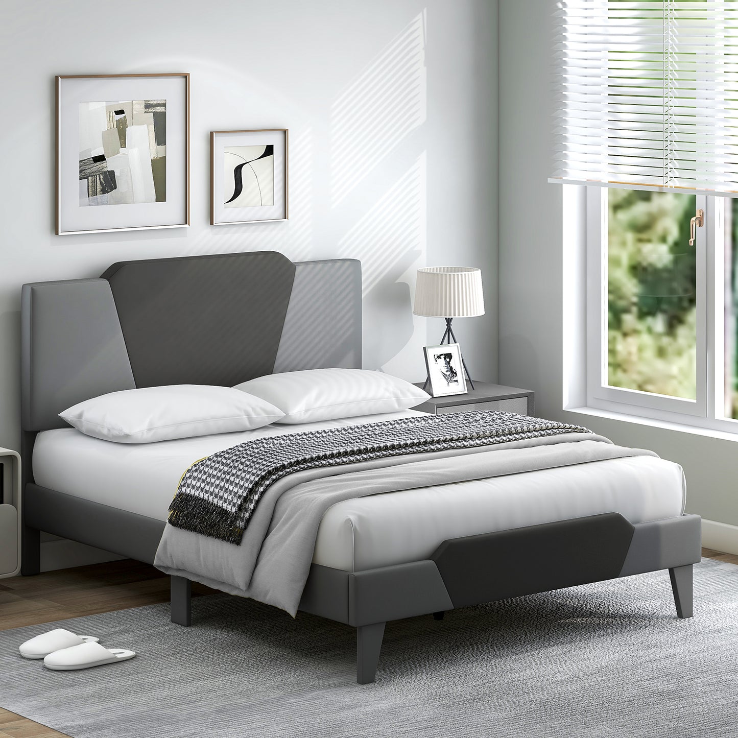 Full/Queen/Twin Velvet Upholstered Bed Frame with High Headboard