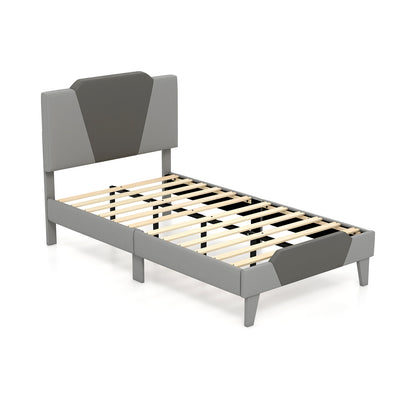 Full/Queen/Twin Velvet Upholstered Bed Frame with High Headboard-Twin Size - Twin Size