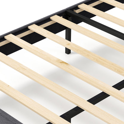 Velvet Upholstered Platform Bed with Height Adjustable Vertical Channel Headboard-Full Size