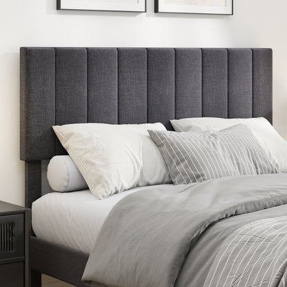 Velvet Upholstered Platform Bed with Height Adjustable Vertical Channel Headboard-Full Size