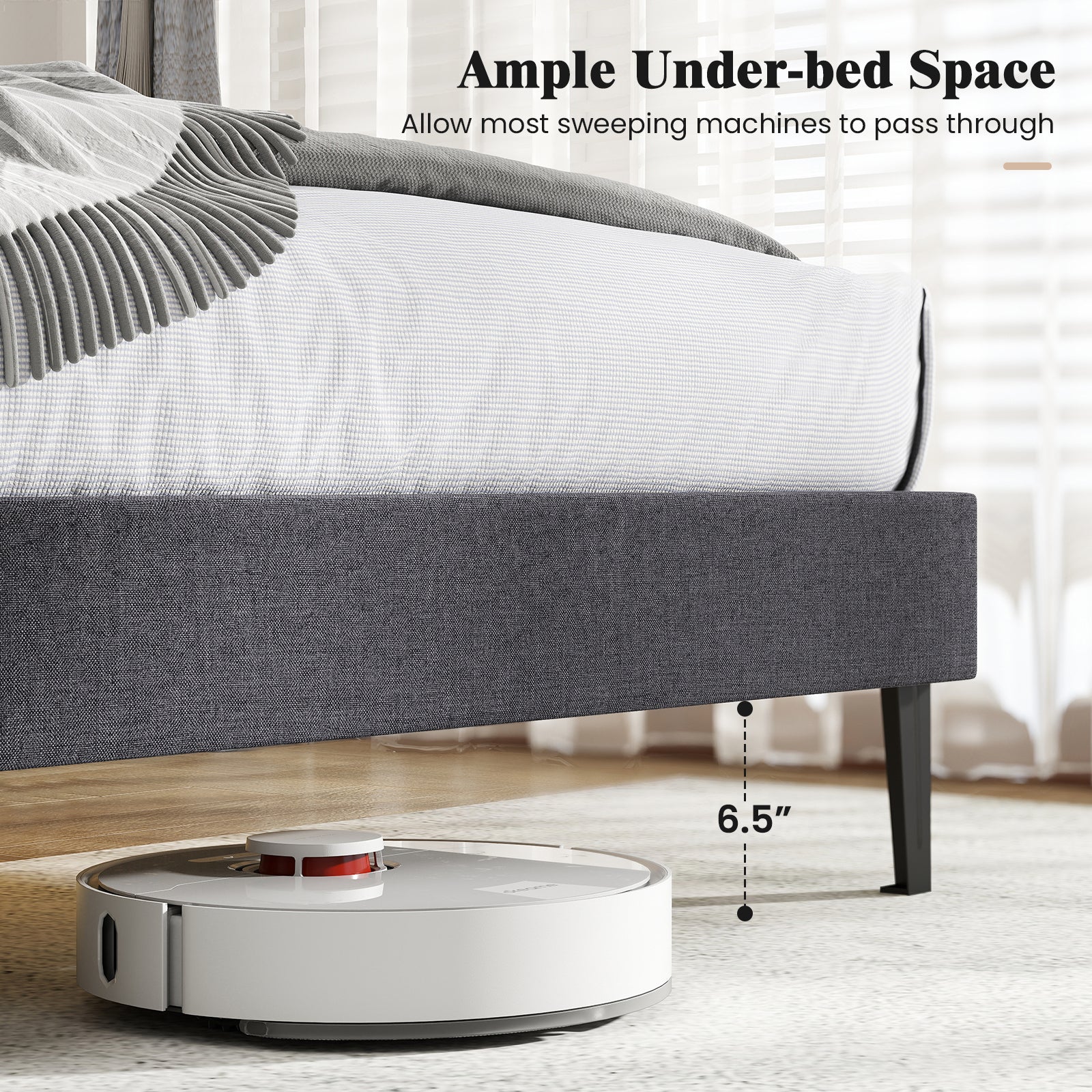 Velvet Upholstered Platform Bed with Height Adjustable Vertical Channel Headboard-Full Size