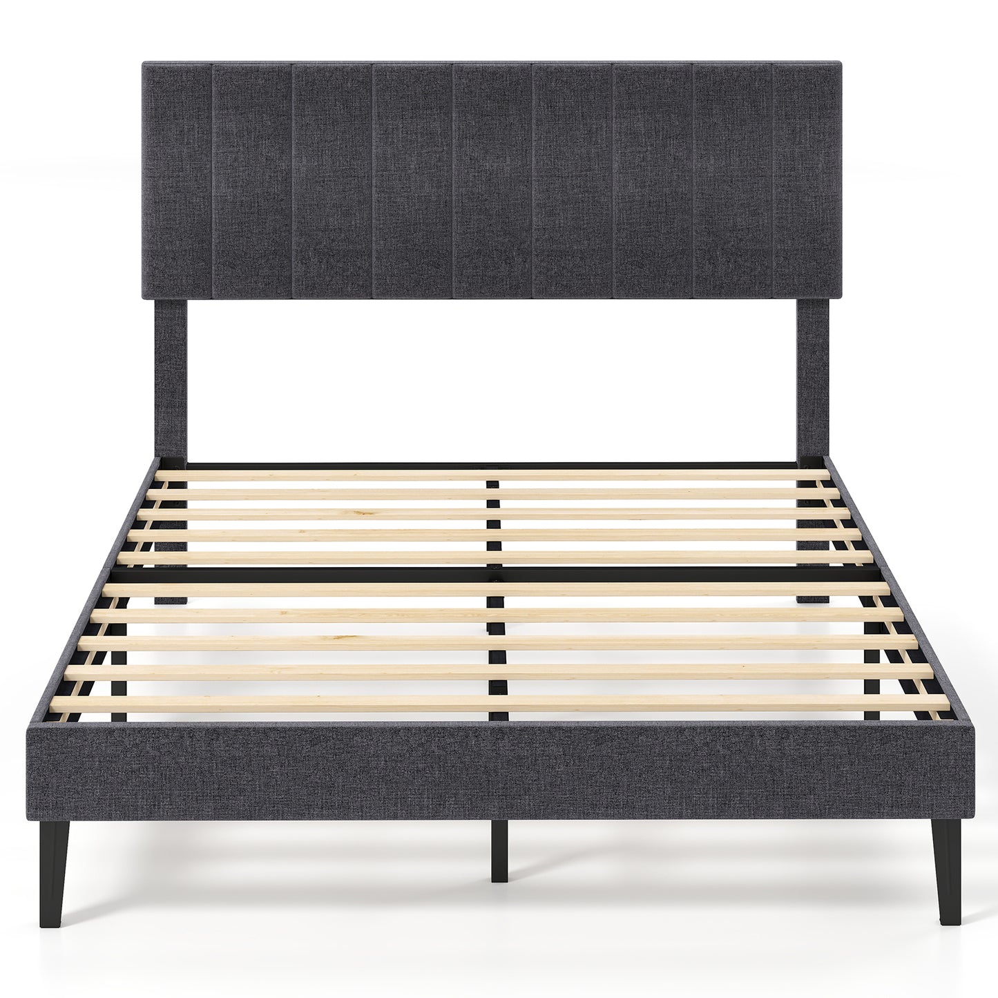 Velvet Upholstered Platform Bed with Height Adjustable Vertical Channel Headboard-Full Size