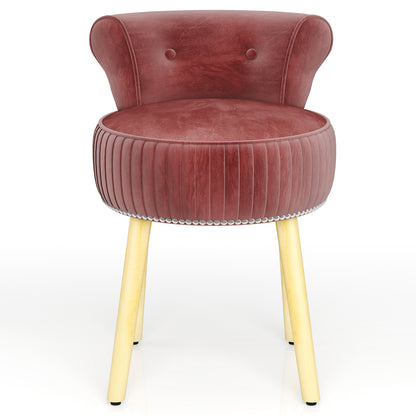 Velvet Vanity Chair with Back Upholstered Vanity Stool with Tufted Low Back and Solid Wood Legs-Pink