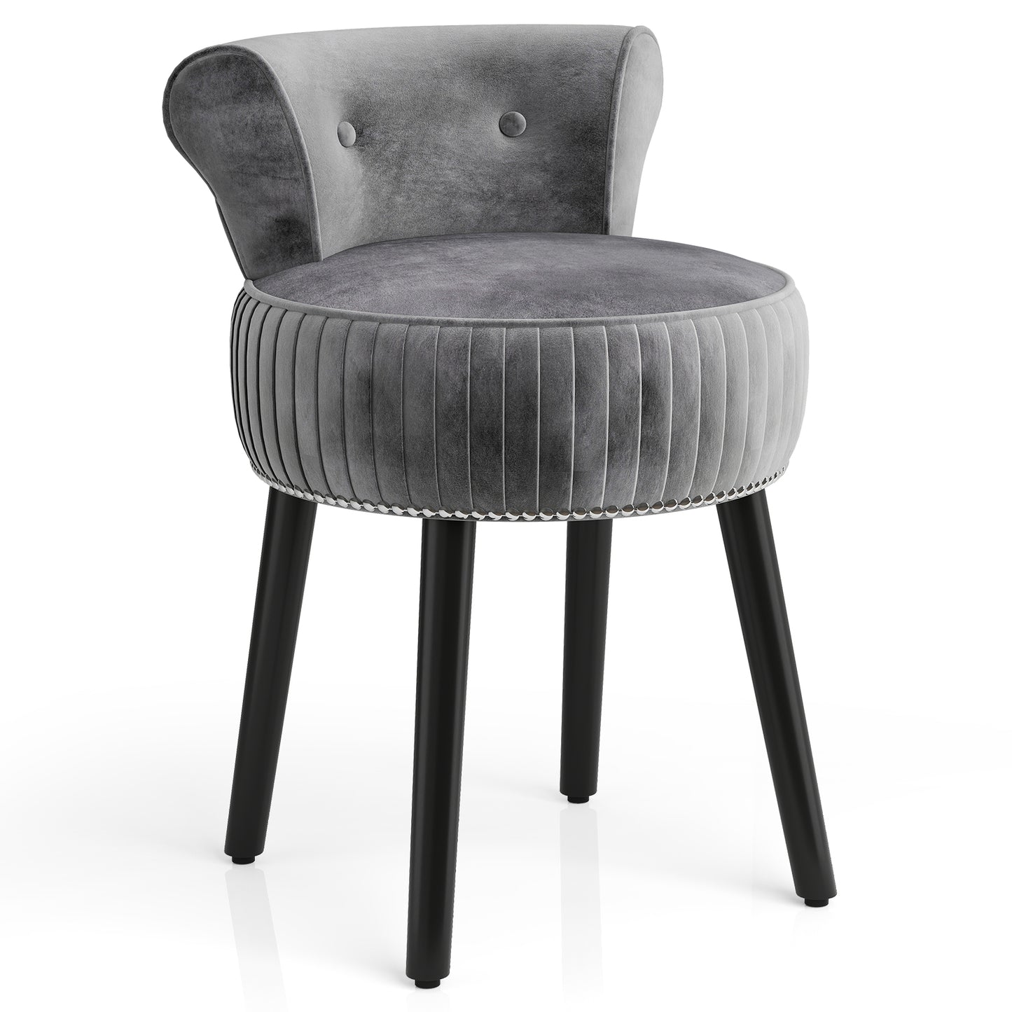 Velvet Vanity Chair with Back Upholstered Vanity Stool with Tufted Low Back and Solid Wood Legs-Gray