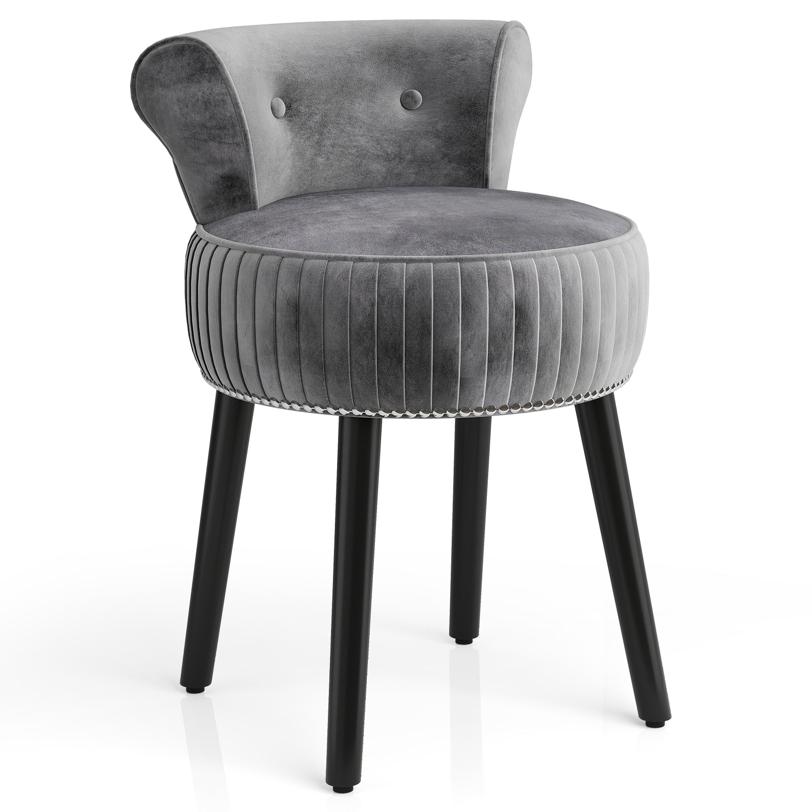 Velvet Vanity Chair with Back Upholstered Vanity Stool with Tufted Low Back and Solid Wood Legs-Gray