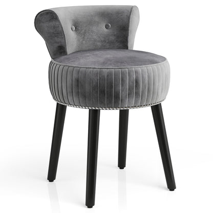 Velvet Vanity Chair with Back Upholstered Vanity Stool with Tufted Low Back and Solid Wood Legs-Gray