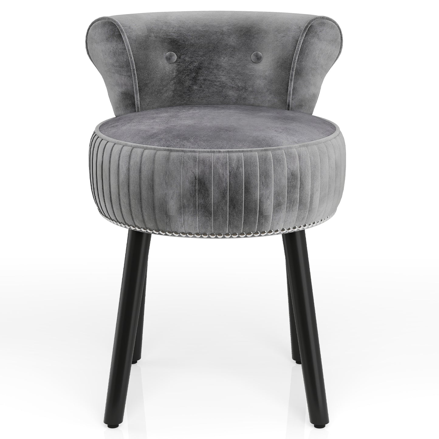 Velvet Vanity Chair with Back Upholstered Vanity Stool with Tufted Low Back and Solid Wood Legs-Gray