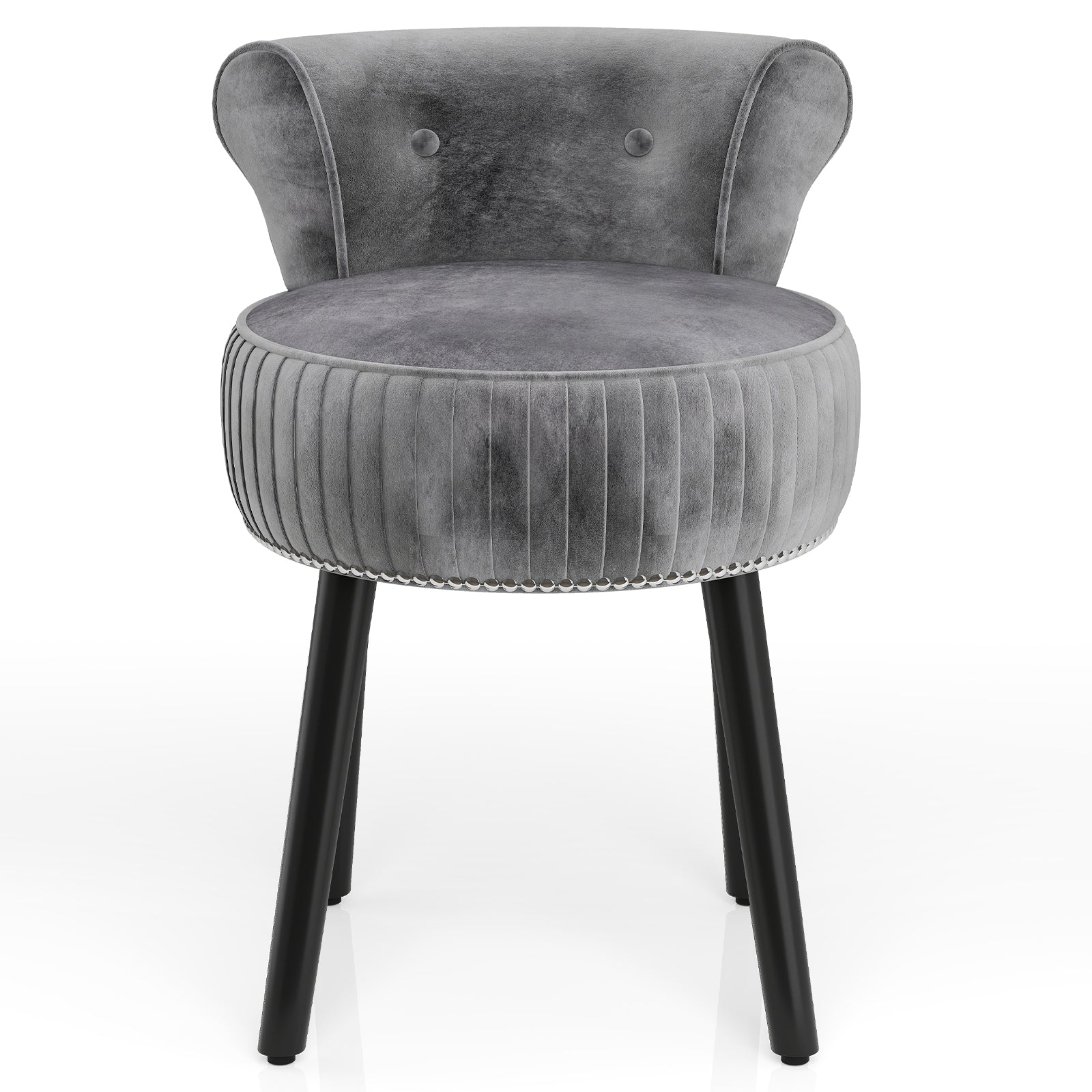Velvet Vanity Chair with Back Upholstered Vanity Stool with Tufted Low Back and Solid Wood Legs-Gray