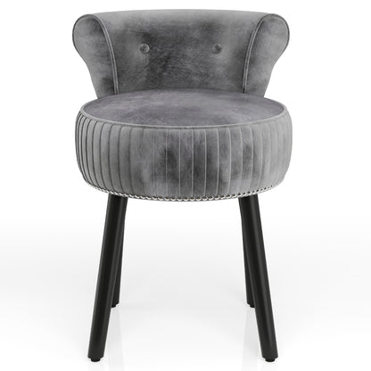 Velvet Vanity Chair with Back Upholstered Vanity Stool with Tufted Low Back and Solid Wood Legs-Gray